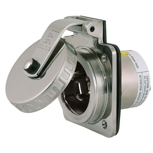 [HBL363SSX] Marine Grade, Flanged Inlet, 63A 230V, 2-Pole 3-Wire Grounding, Terminal Screws